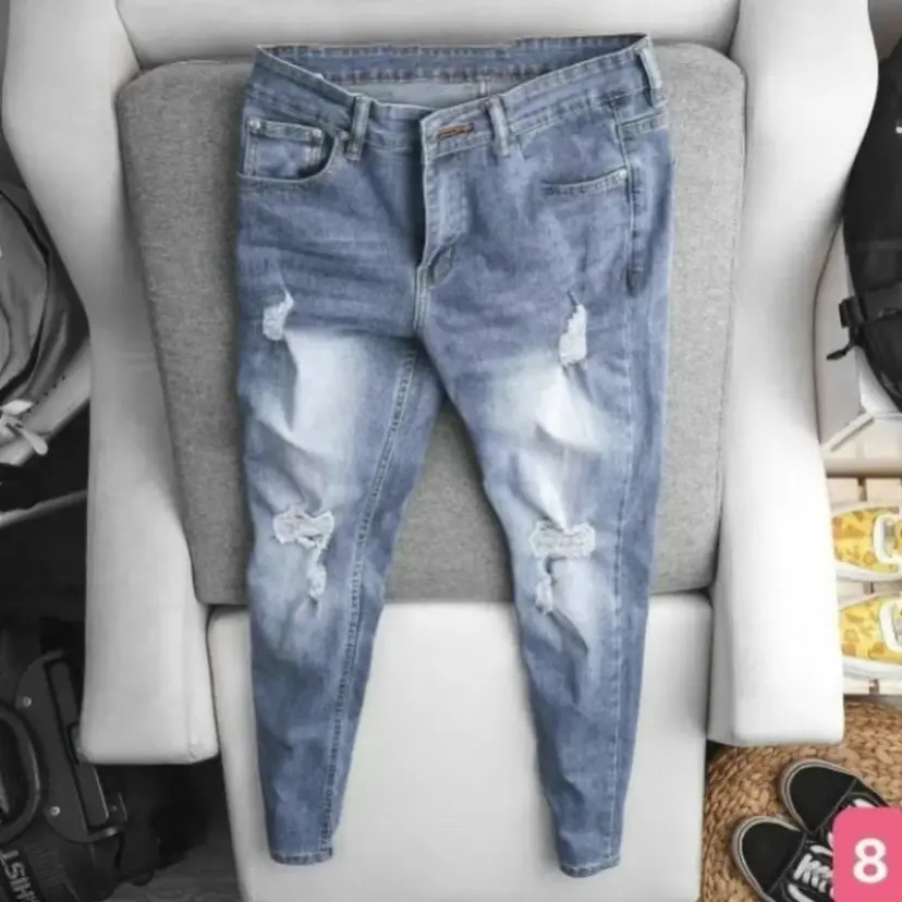 Quần Jean Nam Xanh Bạc Rách Nhẹ Co Giãn Tốt Mẫu Mới vải dày mềm Cotton Pants Có Túi MS04- Pants Menswear