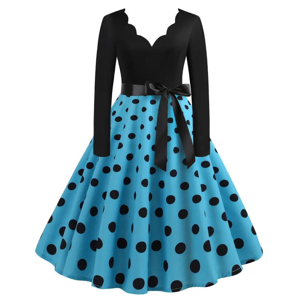 Women'S Beautiful, Gentle Dress V-Neck Retro Print Polka- Long-Sleeved  Casual Bow Tie Stitching Large Dress Women'S Fashion Dresses Midi Dresses  Womenswear Asian Womenswear Asian Gradient Korean - TikTok Shop Philippines