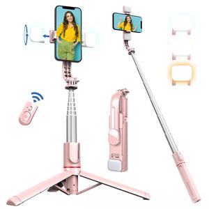 Selfie Stick Tripod with Remote Control, Bluetooth-compatible Selfie Stick with 2 Fill Light, Tripod Stand for Android & iOS