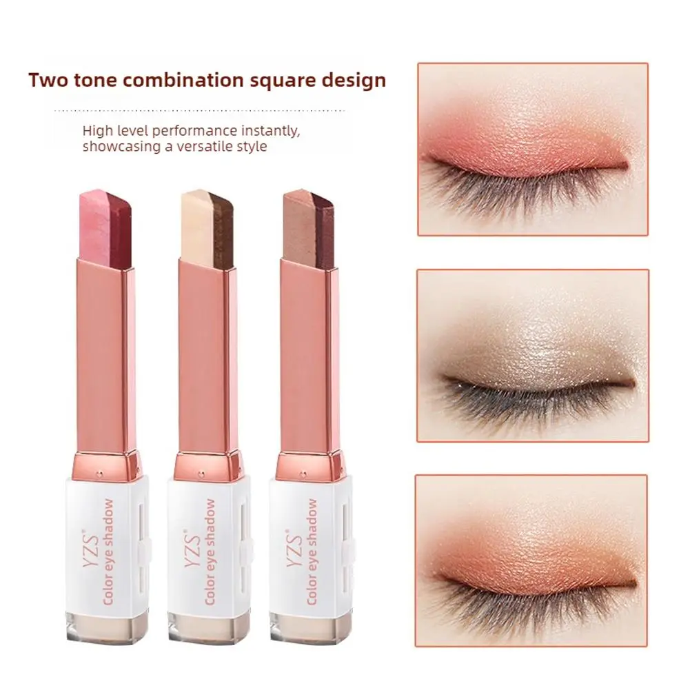 Shimmer Two Tone Eye Shadow Gradient Eyeshadow Stick Waterproof Sweatproof Eyeshadow Eye Makeup Suitable For Beginners 2 In 1 Double Color Glitter Eye Shadow Stick