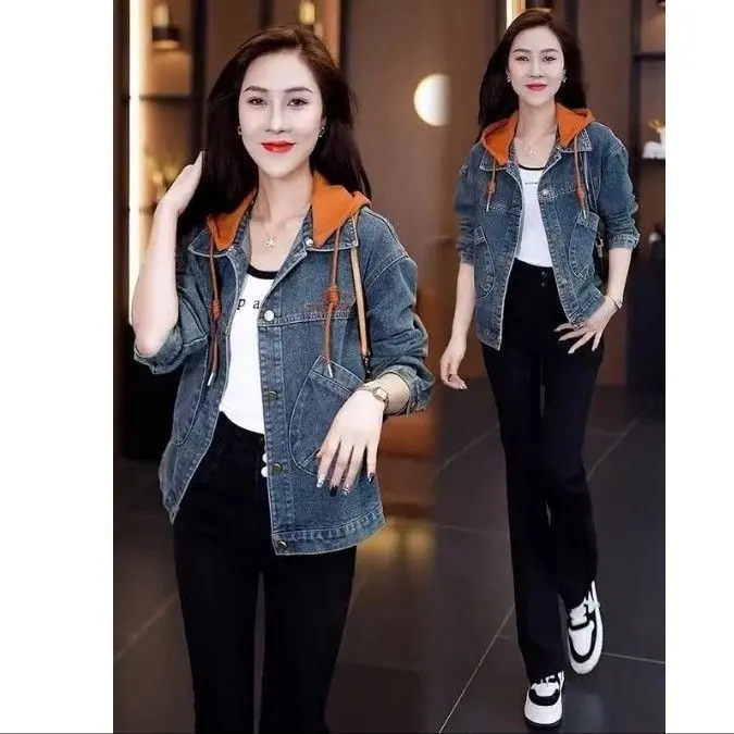 Hooded Denim Jacket Women's Spring New Korean Style Loose Casual Small Age-Reducing Short Coat 9219 Womenswear Tops Lingerie Comfort
