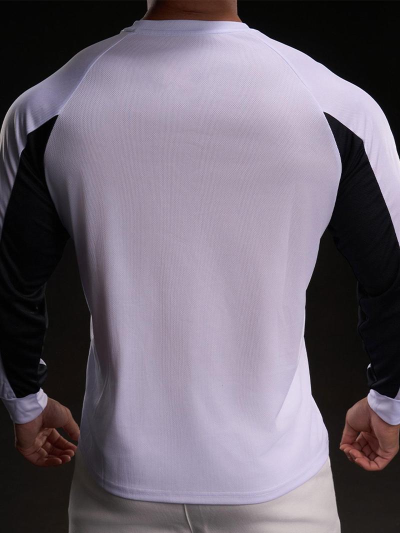 Product Introduction of Men's Colorblock Long Sleeve Ice Silk Tee, Regular Fit Casual Round Neck Quick Drying T-shirt for Daily Wear, Men's Top for All Seasons 9