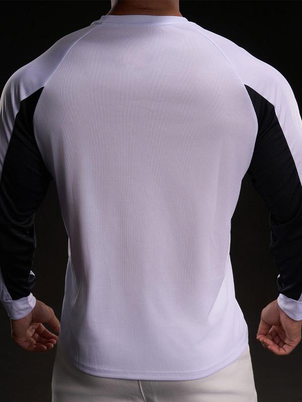 Men's Colorblock Long Sleeve Ice Silk Tee, Regular Fit Casual Round Neck Quick Drying T-shirt for Daily Wear, Men's Top for All Seasons 8