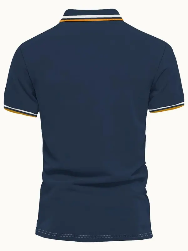 Men's Regular Fit Letter Print Stripe Trim  Polo Shirt, Casual Short Sleeve Half Zip Up Collar Top for Summer, Fashion Men's Clothes for Daily Wear, Tropical 7