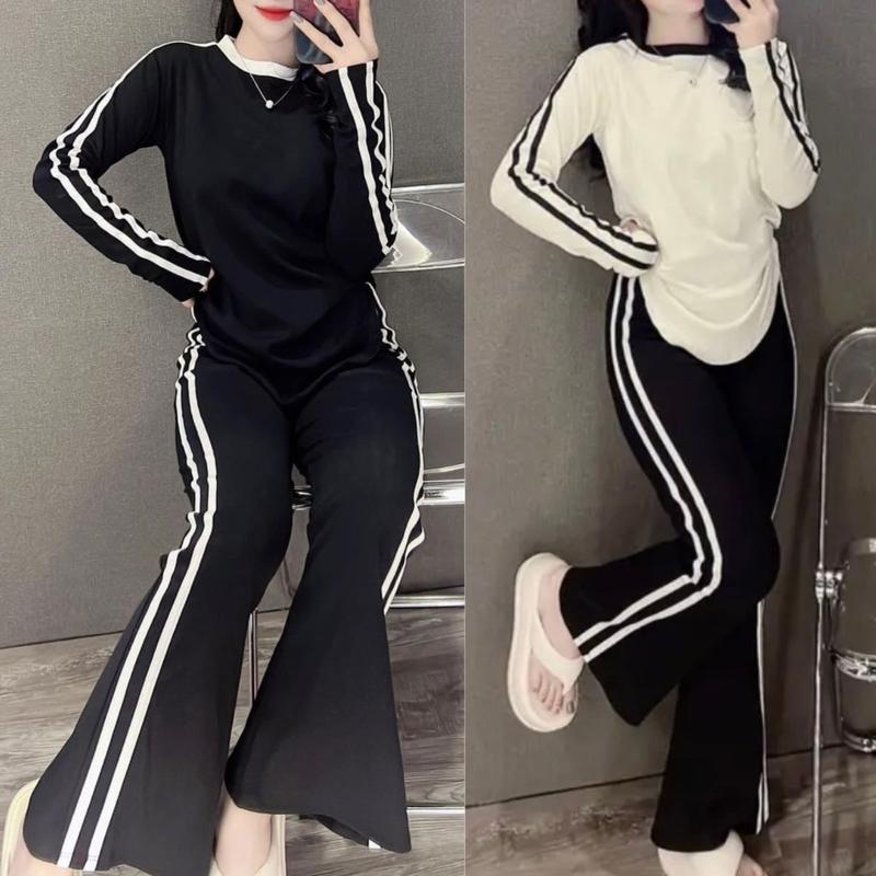 Set Đồ Nữ Đẹp Sang Chảnh Bigsize Thể Thao Tay Dài Ủ Kem ESHOP Đồ Bộ Nữ Áo Dài Tay Quần Dài Ống Loe Kiểu Đẹp Top Women