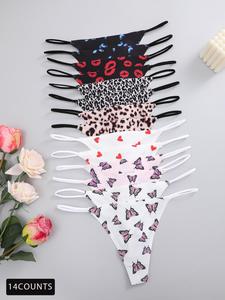 Women's All Over Print Drop Waist Thong, Soft Comfy Breathable Seamless Panty for Daily Wear, Ladies Underwear for All Seasons