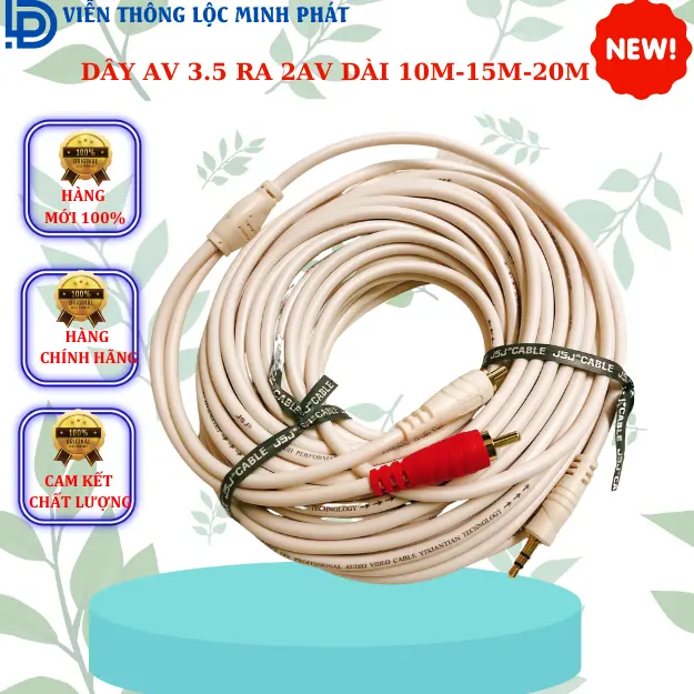 Dây cáp Loa jack 3.5 ra 2 AV hoa sen 10m-15m-20m, Nhựa dẽo chất lượng âm thanh tốt - Chính hãng