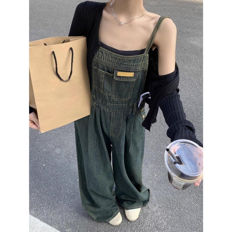 Quần Yếm Denim Có Dây Đeo Cổ Điển Mỹ Phong Cách Instagram Dành Cho Nữ, Dáng Rộng Vừa Vặn, Thích Hợp Cho Mùa Xuân Và Mùa Hè, Hàng Mới Về, Áo Jumpsuit Quần Thường Ngày Quần Ống Rộng, Hợp Xu hướng, Phong Cách Hàn Quốc Women 2