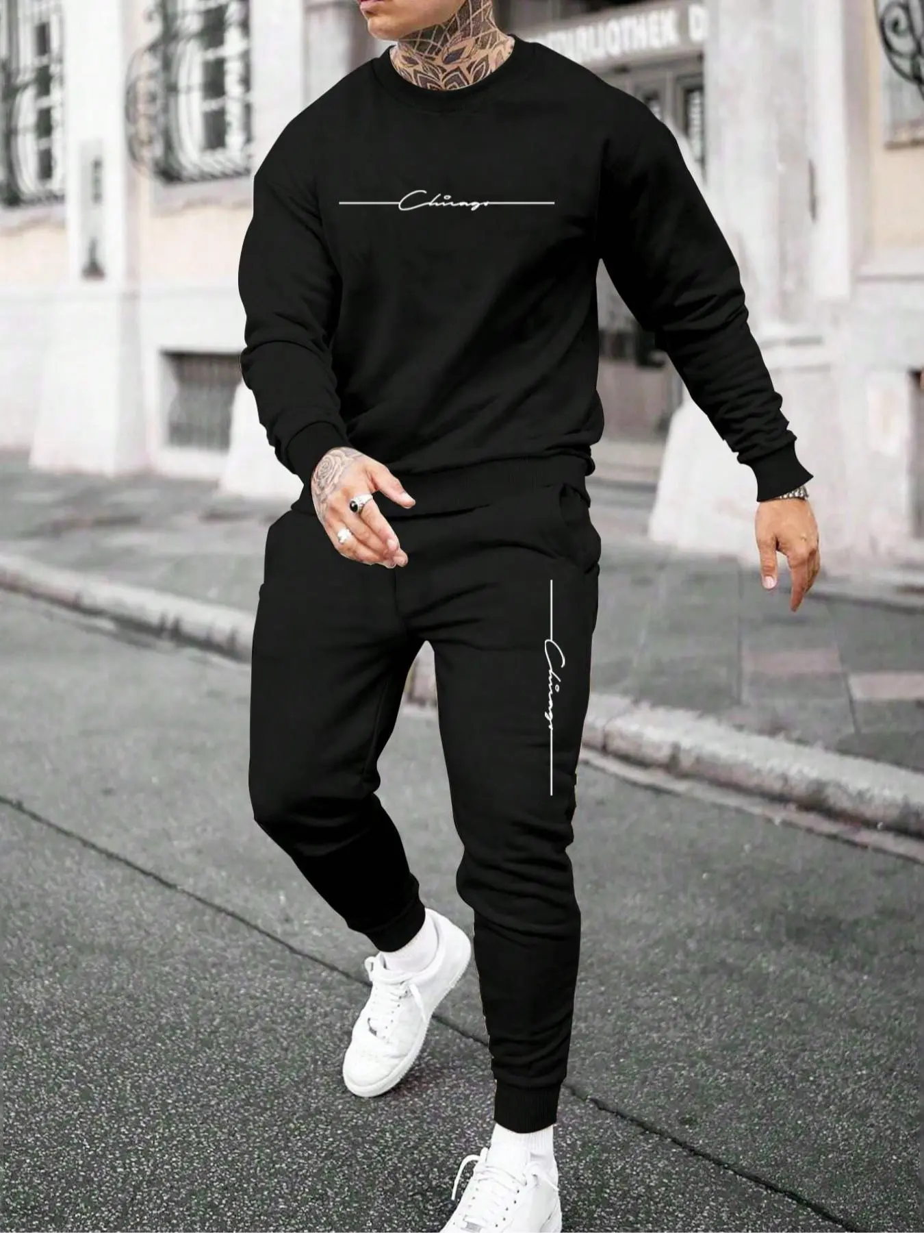 Men's Letter Print Sweatshirt & Pants Set, Casual Long Sleeve Pullover & Jogger Pants for Fall & Winter, Men's Outfits for Daily Wear