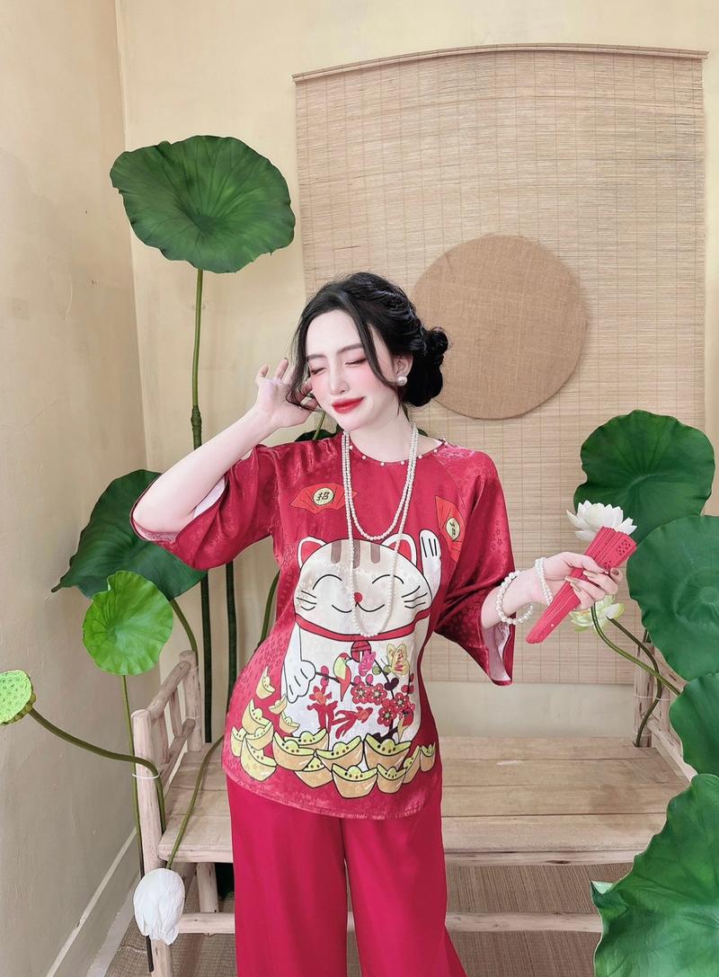 Product Introduction of BỘ LAM CÚC NGỌC TAY LỠ DÀI Tay dài Có thể giặt bằng máy LỤA GẤM HOA IN 3D 4