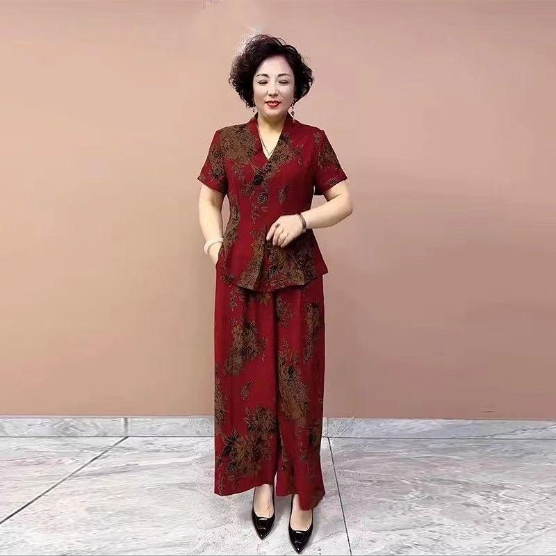 áo sơ mi nữ 2025 mẫu mớiBộ Đồ Cho Mẹ, Chất Liệu Polyester, Quần Áo Mùa Hè, Hàng Mới Về, Áo ngắn Tay Quần Ống Rộng Cạp Cao In Họa Tiết Cổ Điển, Bó Sát, Bộ Hai Mảnh, 2025 bộ  đồ  hello  kitty bộ  hoa  tây  tử đồ  bộ  cánh  dơi  nữ bộ  đồ  butterfly bộ  lanh 1