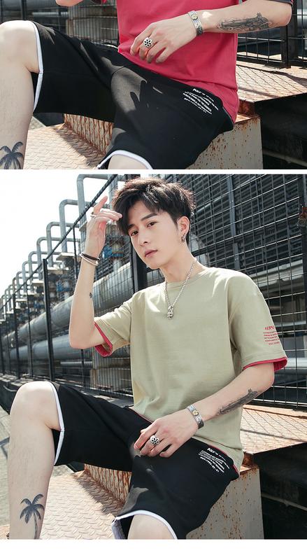 Product Introduction of New Leisure Sports Suit Men's All-Cotton Short-Sleeved T-shirt Shorts Set Workout Clothes Two-Piece Set 24