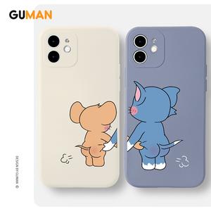 GUMAN Soft Silicone Matching Couple Set Cartoon Funny Shockproof Square Phone Case Cover Casing Compatible for iPhone Case 16 15 14 13 12 11 Pro Max SE 2020 X XR XS 8 7 ip 6S 6 Plus XYB387