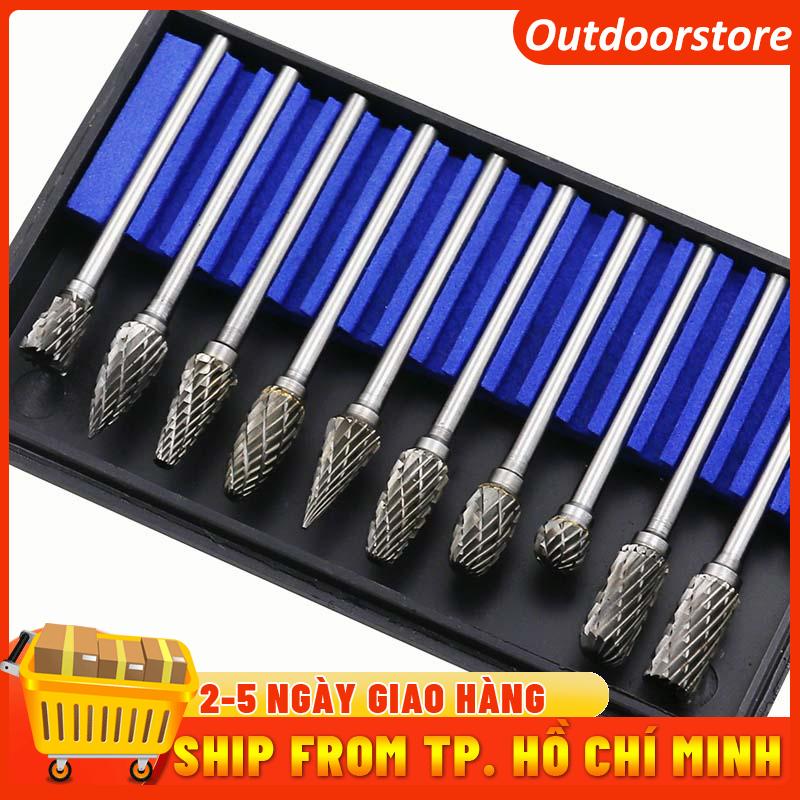 Bộ 10 Mũi Mài Khắc Hợp Kim Gỗ Lũa Cao Cấp Cán 3mm