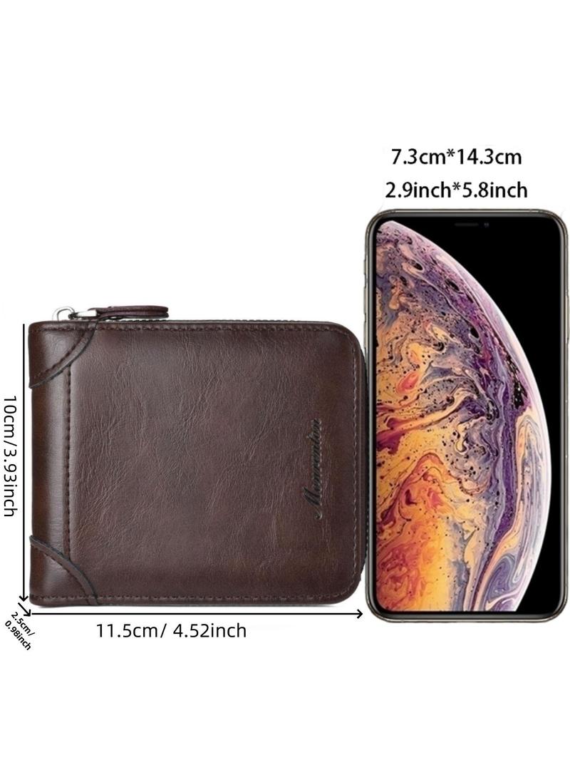 Product Introduction of Men's Vintage Zipper Short Wallet, Multi-functional Large Capacity Card Holder, Casual Trendy Versatile High-quality Daily Wallet for Men 1