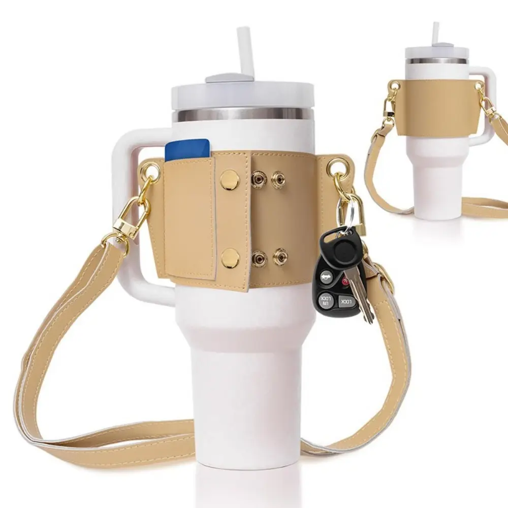 Portable PU Leather Water Bottle Carrier Adjustable with Strap Water Bottle Holder Bottle Sling Holder For Stanley 30oz & 40oz Tumbler