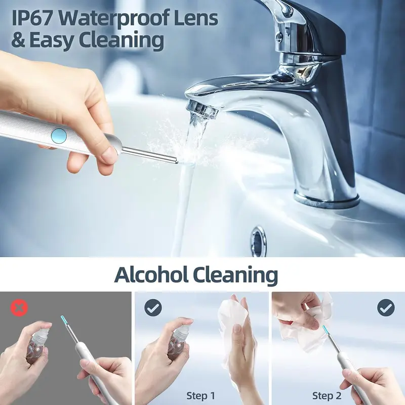 9-in-1 Smart Camera Earwax Removal Kit with 8 Surgical-grade Scoops & 6 Silicone Tips, LED Light & Cleaning Brush, iOS/Android Compatible Ear Cleaner Tool, Safe Home Hygiene Solution - Ideal Family Hygiene Gift 2
