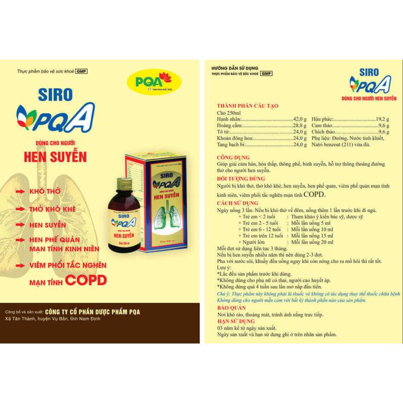 Siro PQA Hen suyễn chai 250 ml dùng cho người ho, khò khè, khó thở, hen suyễn 4