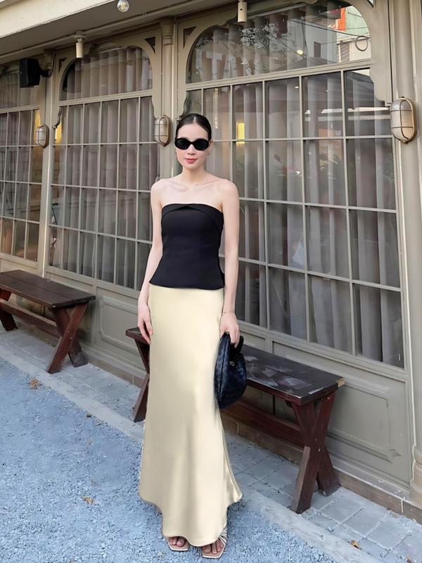 Chân váy dài lụa dáng đuôi cá xòe nhẹ Chân váy lụa satin cạp trễ hai lớp cao cấp có bigsize Lynx SP18