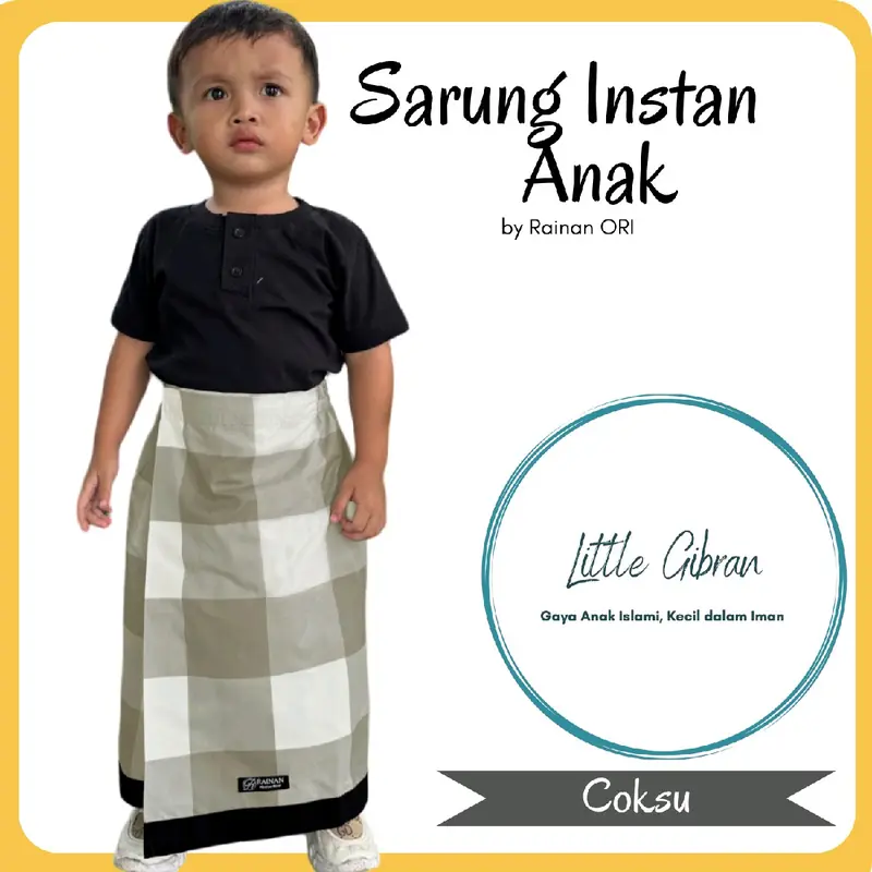 Little Gibran Sarung Instan Anak Laki Laki by Rainan ORI - Motif Printing Anak Sarung Ramadan Puasa Lebaran 3