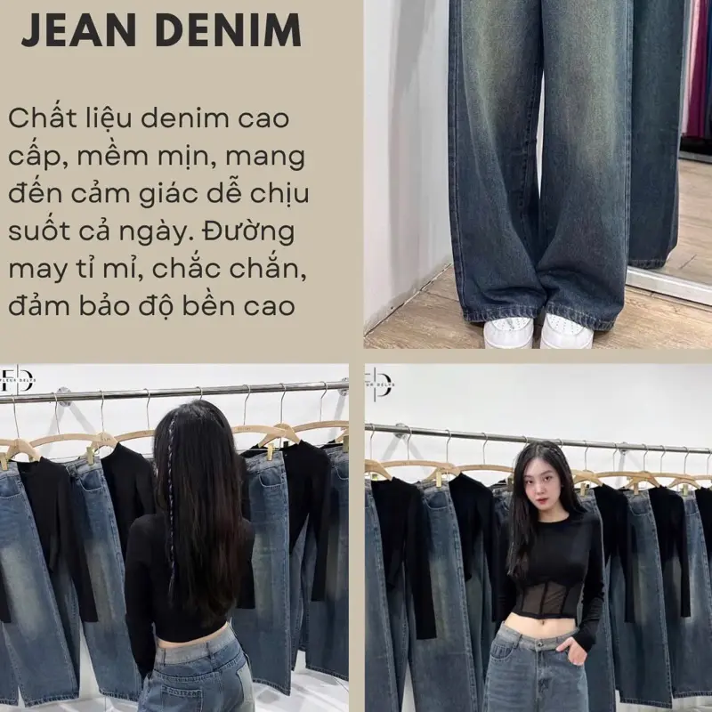 Quần jean nữ cạp ngố dáng suông cá tính Women Ong Pants