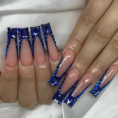 K9 Ocean Blue Crystal Diamonds Press on Nails | Hand Made Luxury Nails | High-end Press On Nail | Rhinestones Nail Art | Reusable orders Nails