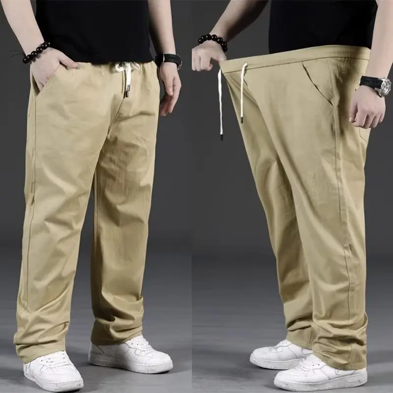 Plus Size Men's Pants - Loose Fit Straight Leg Casual Trousers for Big & Tall, Summer Lightweight Comfortable Stretchable (Up to 100kg)