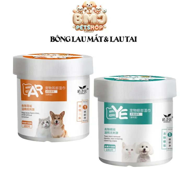 Khăn ướt lau mắt và tai ố bẩn cho chó mèo từ cây Lô Hội 200 miếng, bông lau ố mắt và tai cho thú cưng chiết xuất nha đam BMJ Petshop