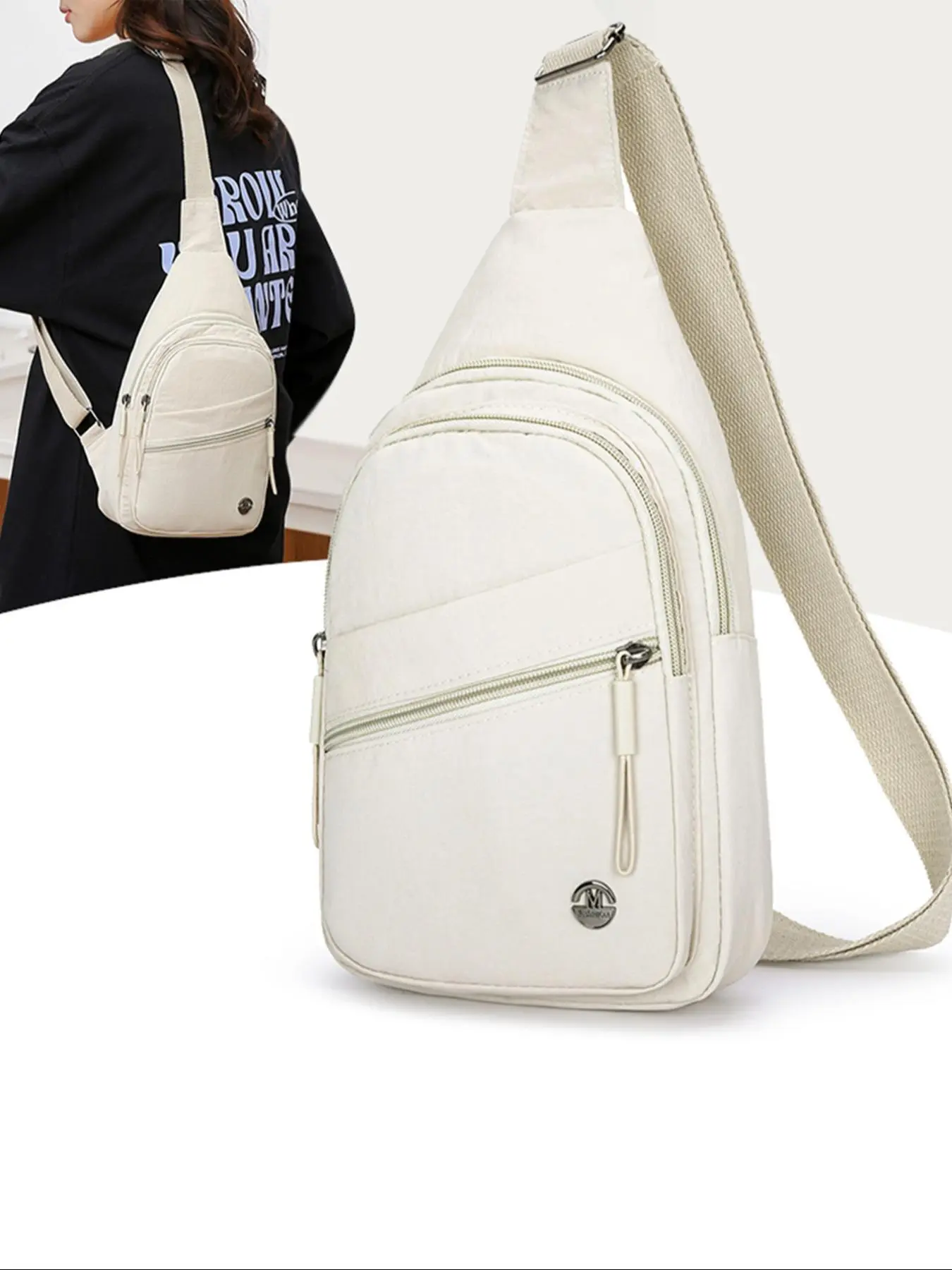 Women's Beige Fanny Pack, Fashionable Lightweight Crossbody Shoulder Bag, Casual Versatile Chest Bag for Work & School