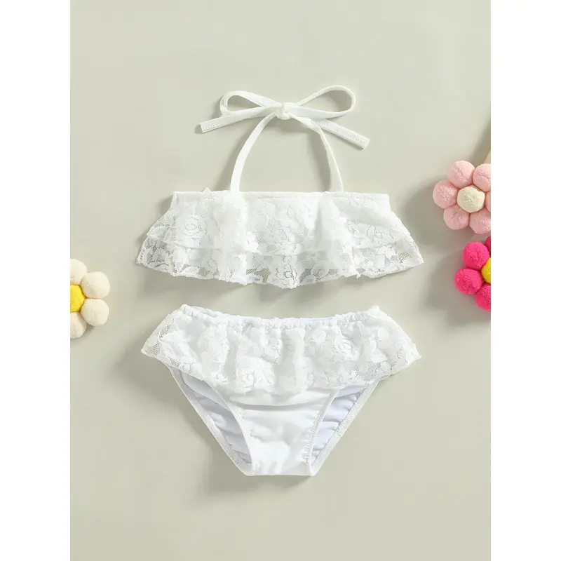 Áo Tắm Hai Mảnh Cho Bé Gái Mới Biết Đi, Không Tay, Áo Ren Cổ Yếm, Bộ Đồ Bơi Và Đáy Bikini, Mùa Hè Đệm 7