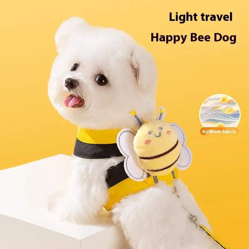 Cute Little Bee Chest Back Dog Vest Style Traction Rope Outdoor Cat Cartoon Chest Strap