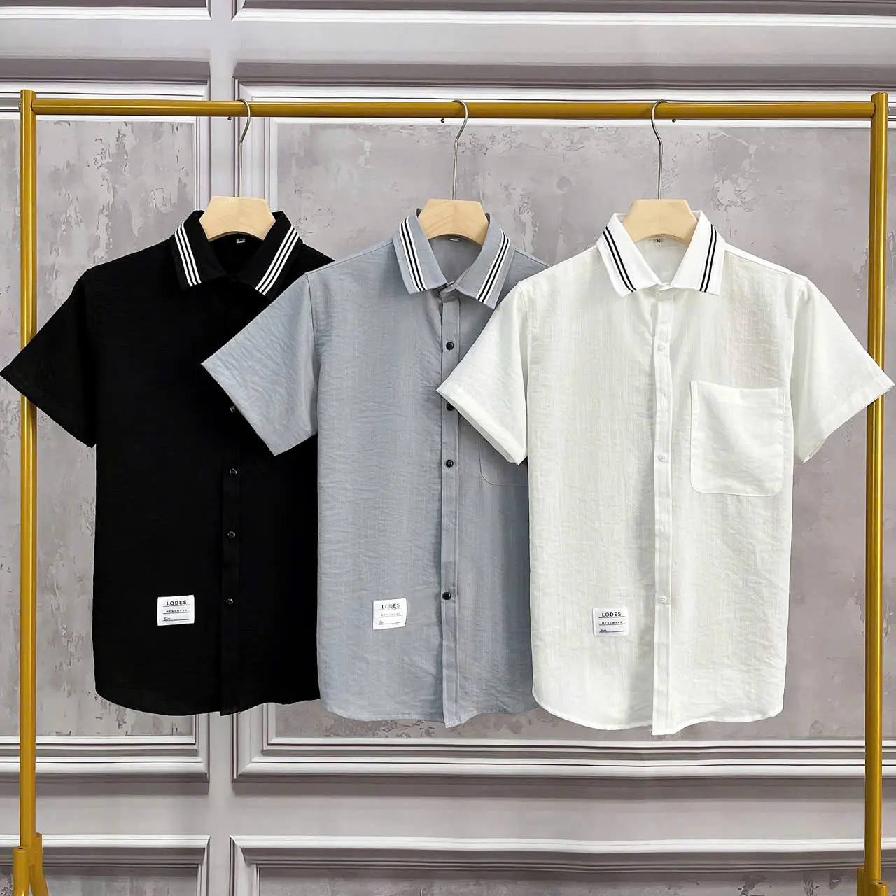 Áo sơ mi nam  tay ngắn vải đũi mềm co giãn phối hoạ tiết trẻ trung mẫu-ATC99 SHOP Menswear Kate