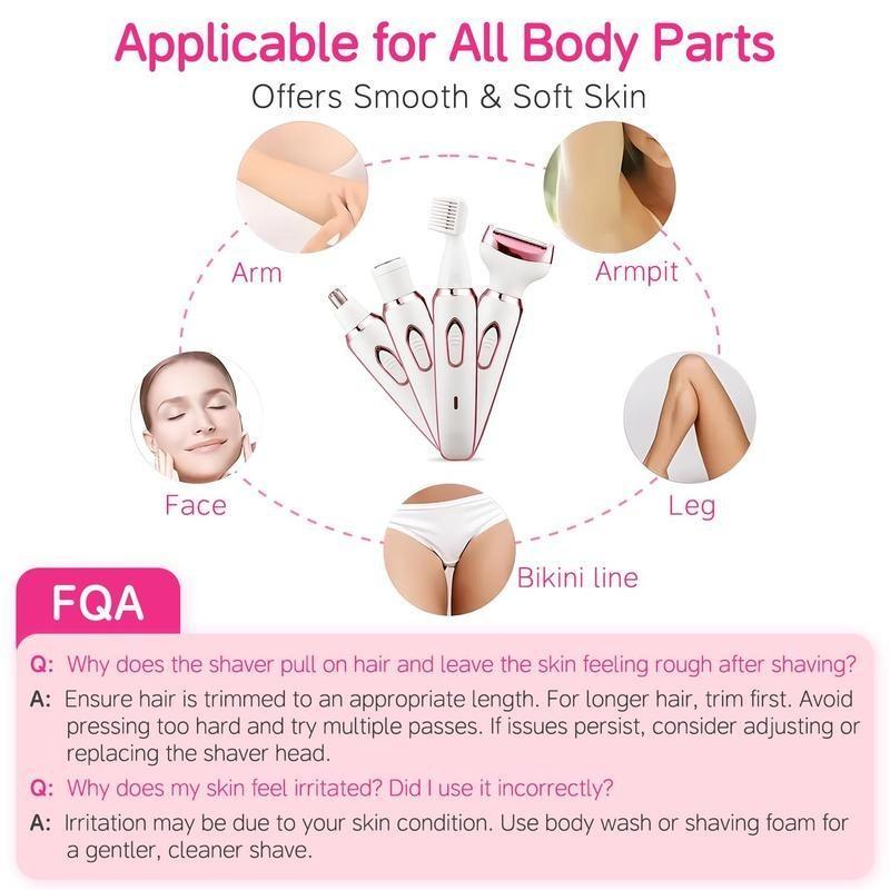 4 in 1 Electric Women's Razor, 1 Box Rechargeable Portable Cordless Body Hair Removal Machine, Personal Care Appliances for Women, Christmas Gift 3