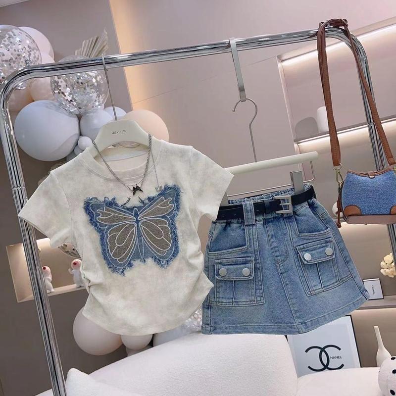 Product Introduction of Bộ Đồ Mùa Hè Cho Bé Gái, Hàng Mới Về 2024, Thời Trang, Chân Váy Denim Áo Phông ngắn Tay Bộ Hai Mảnh, Thích Hợp Cho Trẻ Em 8