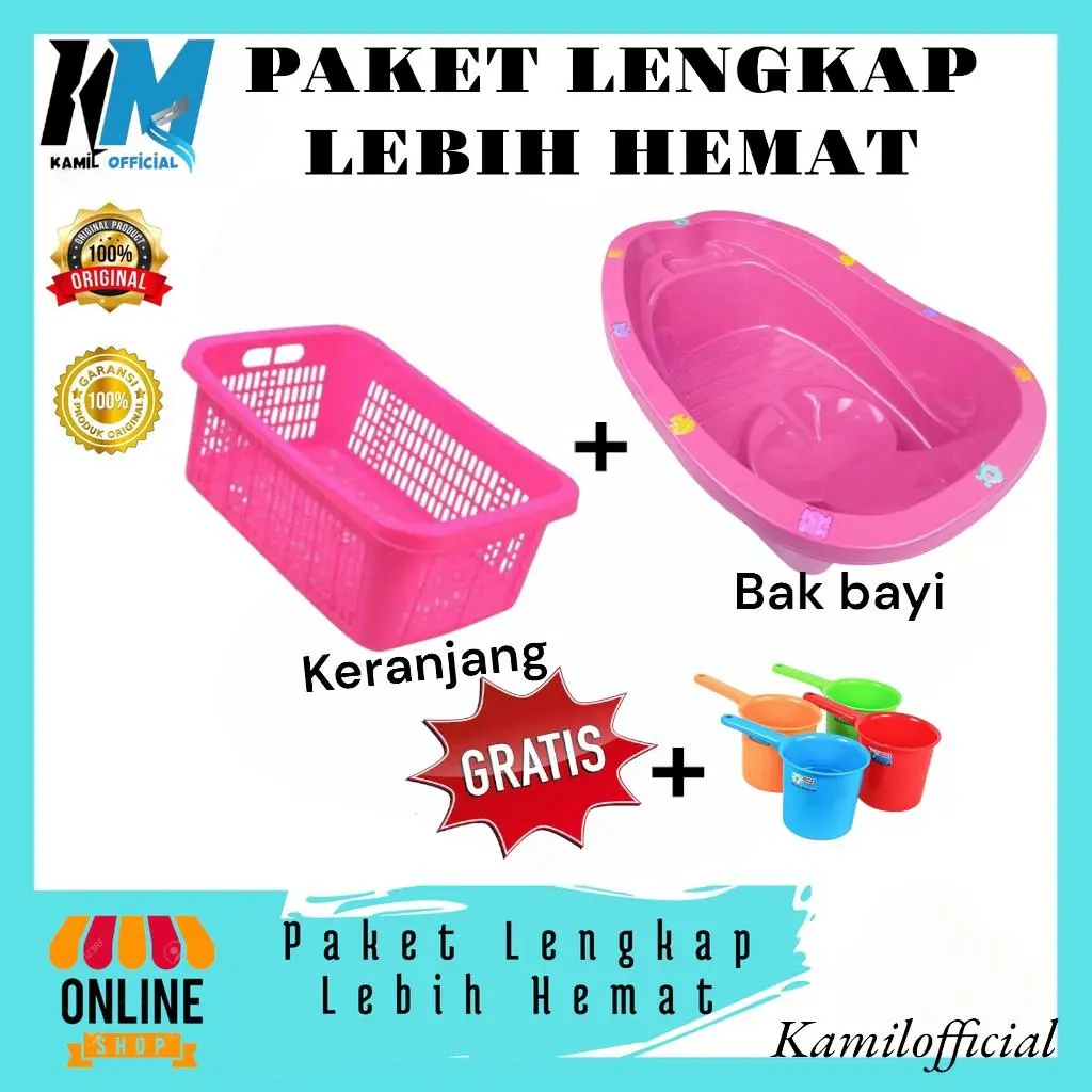 1SET Perlengkapan MANDI BAYI / BAK ANDI BAYI KARAKTER+KERANJANG+BONUS TGAYUNG