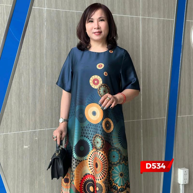 Đầm Trung Niên D534 Họa Tiết Hoa Văn 3D Cho Mẹ Đi Tiệc Chất Lụa Sang Trọng Thanh Lịch, Thời Trang Women Dress NP Clothing U60 7