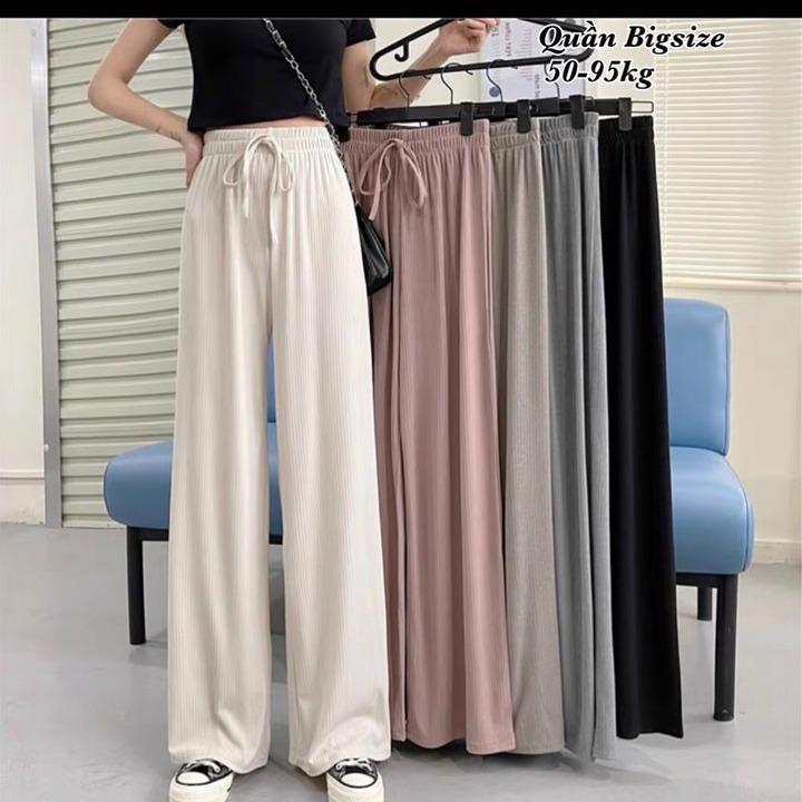 (XẢ KHO QUA MẪU) Quần Dài Thun Tăm Bigsize Nữ Lưng Cao Baggy Kiểu Mới Sang Trọng Cao Cấp Xinh 50-90kg Nhung Women Pants Voi Nho Đen - 2142