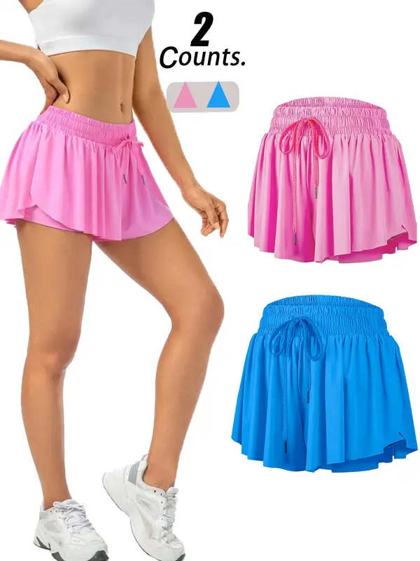 Women's Solid Color Ruffle Trim Sports Skort, Casual Comfy Breathable High Waist Built-in Shorts Skort for Tennis Golf Workout Running, Ladies Sportswear for Summer 1