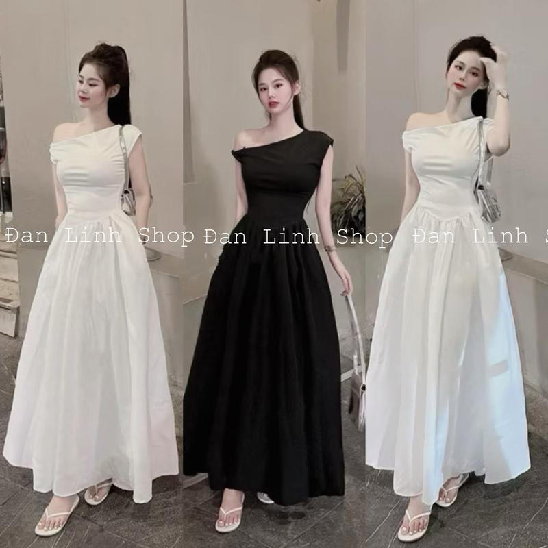 Váy Maxi Lệch Vai Sang Chảnh Dự Tiệc Có Túi Hai Bên 0