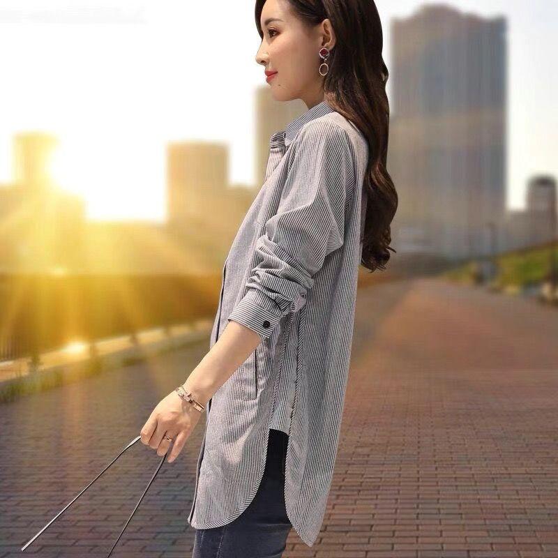 Áo Sơ Mi Phong Cách Phương Tây Dài Trung Bình Có Thể Mặc Ngoài Trời, Hàng Mới Về Mùa Thu, Dành Cho Nữ, Sọc, Dài Tay, Dáng Rộng Rãi Và Thường Ngày, Đơn Giản Và Dễ Phối Đồ Mỏng Vừa Vặn, Áo Nữ Top Women Shirt Voan 3