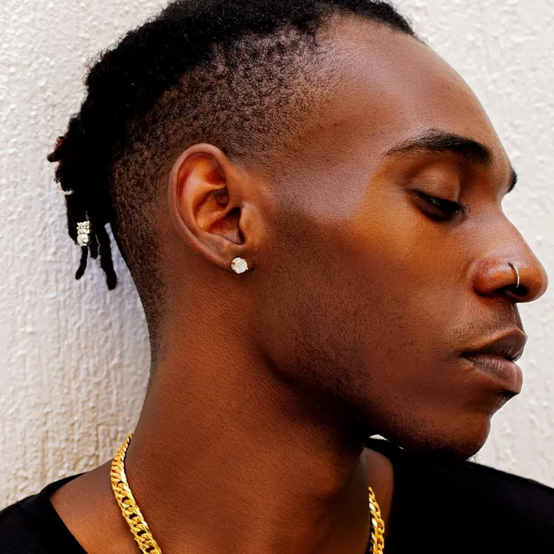 Set of 2 ICED CHICS S925 Silvery Hip-Hop Men'S Earrings Featuring Synthetic Zirconia with Micro-Setting And Color Plating in a Round Design. 6