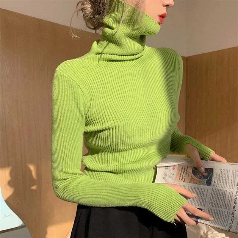 Áo len cổ lọ có cổS-4XL dành cho phụ nữ, áo len mỏng mùa thu đông, áo cơ bản, áo len dệt kim mềm mại và ấm áp giản dị, áo liền quần