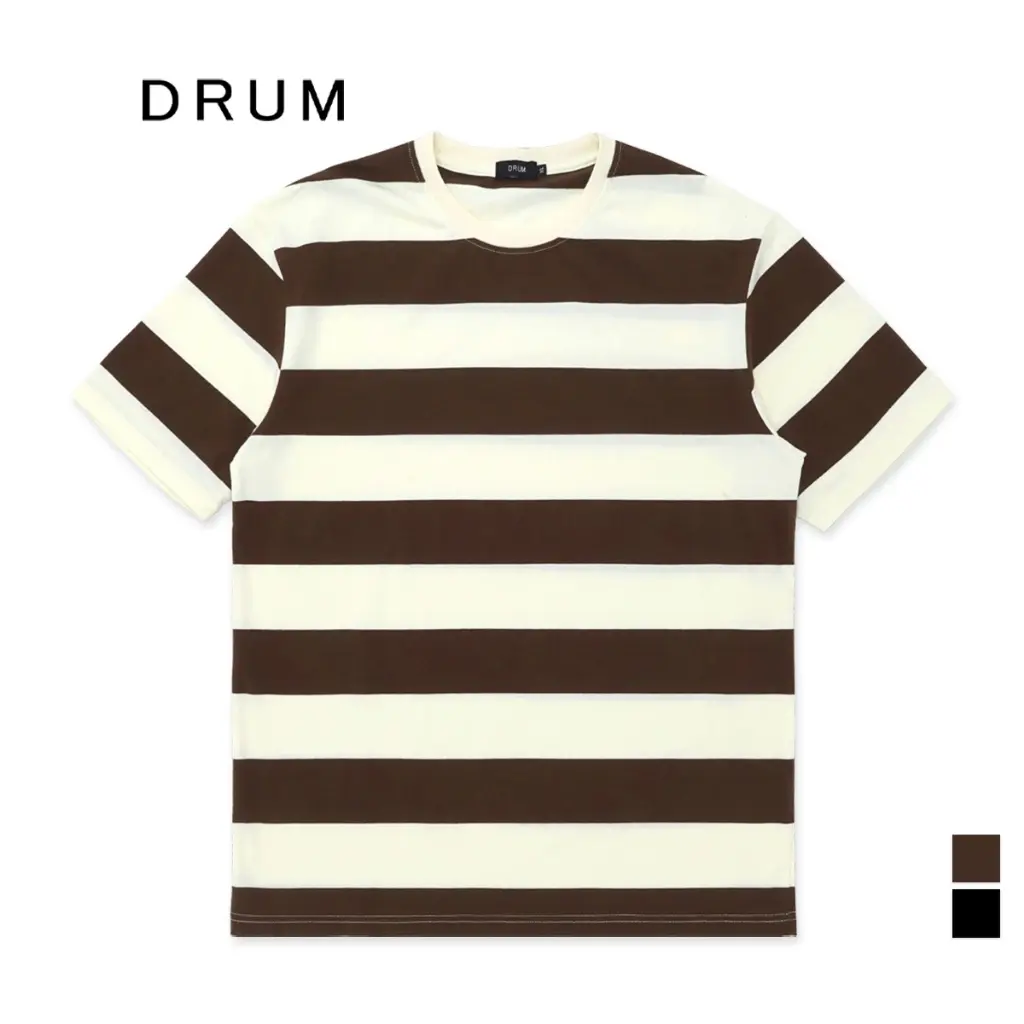 DRUM Bar Stripe Tee- Brown/Black Menswear Top Lingerie Man Streetwear Tshirt Round Neck Crewneck Tropical Casual