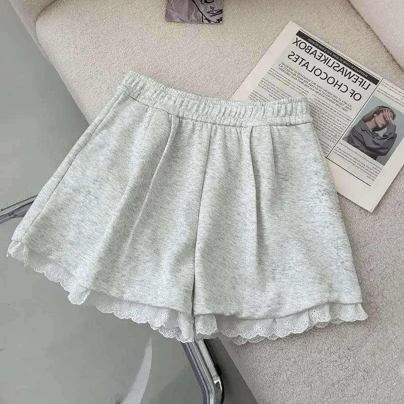Quần Đùi Thể Thao Ren, Dành Cho Nữ, Cạp Cao, Bó Sát, Dễ Phối Đồ, Dáng Rộng Vừa Vặn, Phong Cách Thường Ngày Quần Ống Đứng Và Ống Rộng, Hàng Mới Về 2025