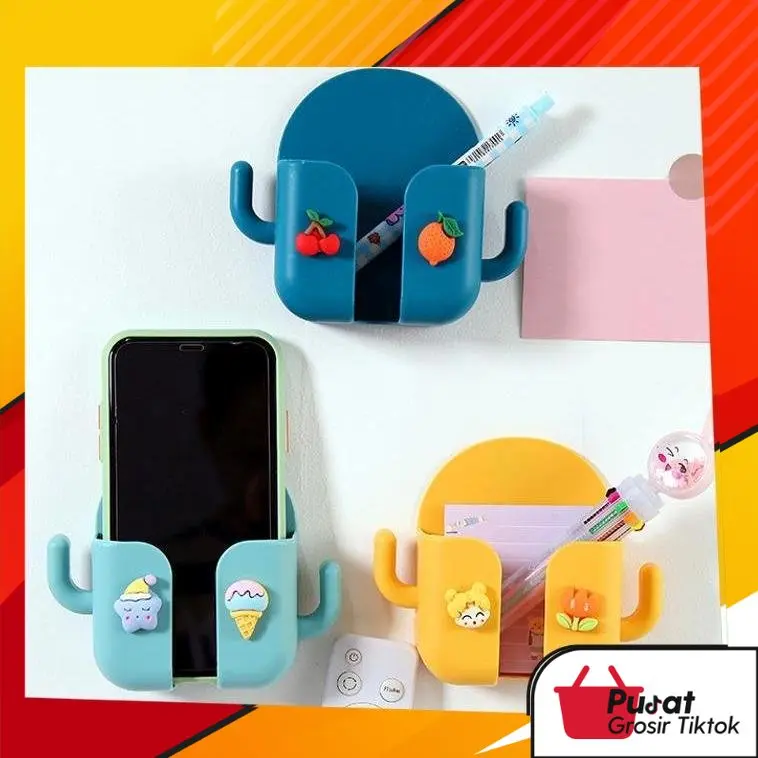 BISA COD H5372 Rak HP DIY / Rak Handphone Dinding Tempel Stiker Karakter Lucu / Rak 2 Kait Gantungan Serbaguna / Rak HP Dinding Tempel Penyimpanan