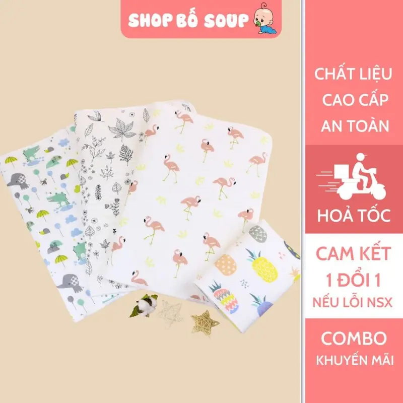 Tấm lót chống thấm cho bé gồm 4 lớp, miếng lót em bé có thể giặt được kích thước  50x70cm 0