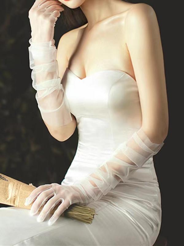 Women's 1 Pair Solid Mesh Gloves, Elegant Gloves For Wedding Party Evening Formal Occasion, Transparent Clothes Accessories For Banquet 0