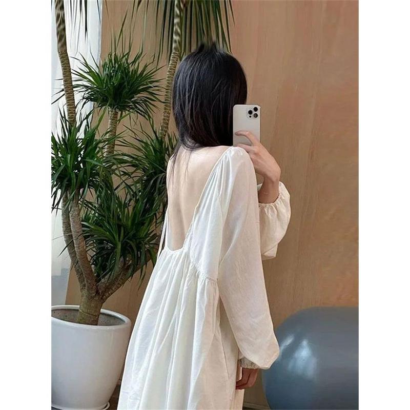 Váy Ngủ Dài Tay, Phong Cách Hoàng Gia Pháp, Dành Cho Nữ, Thiết Kế Độc Đáo Lười Biếng, Dễ Thương Và Gợi Cảm, Dáng Rộng Vừa Vặn, Váy Ngủ Mới, Có Thể Mặc Ngoài Trời 3