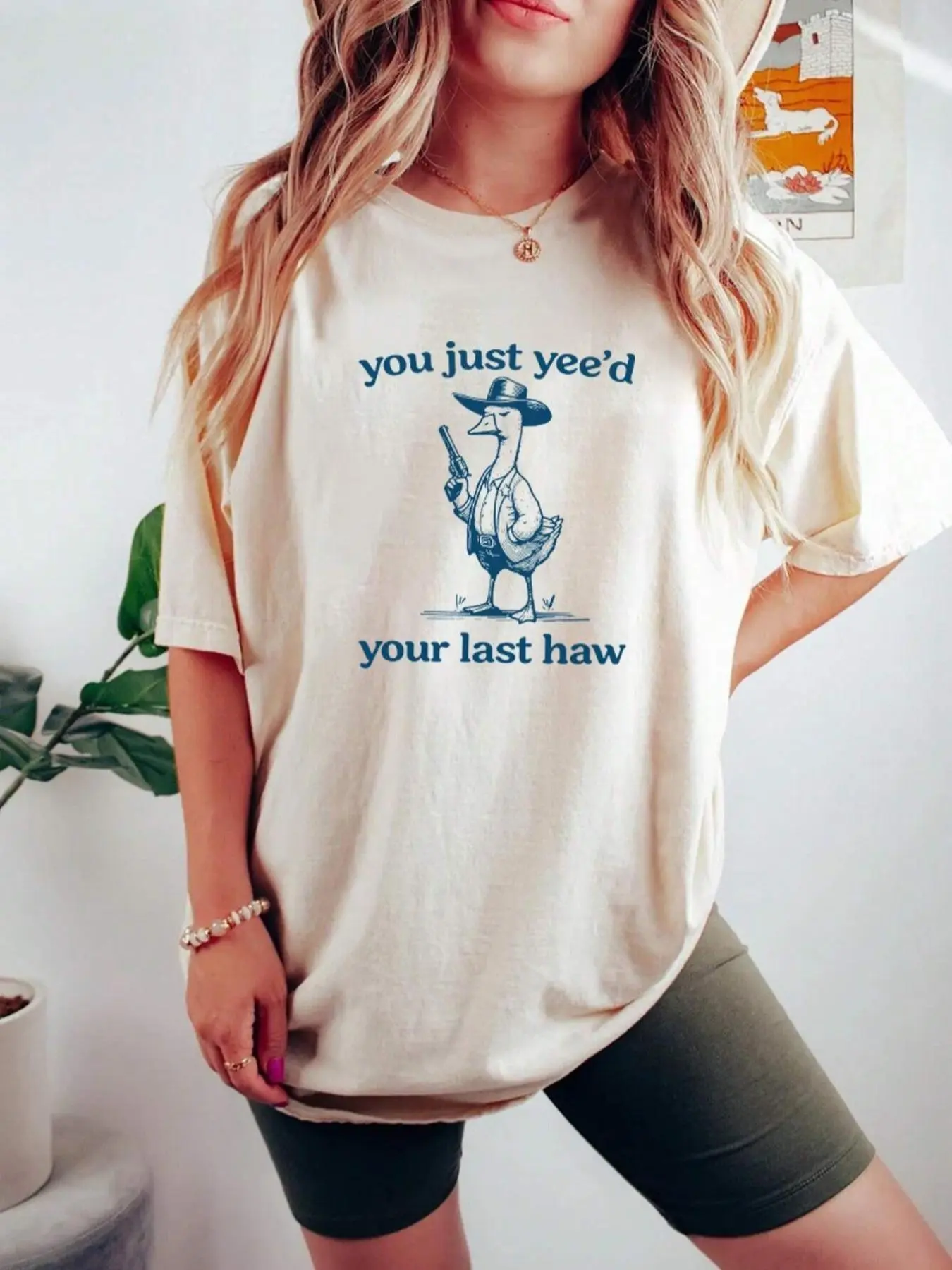 Women's Animal &  Letter Print Drop Shoulder Tee, Casual Half Sleeve Round Neck T-shirt for Summer, Women's Top for Daily Wear