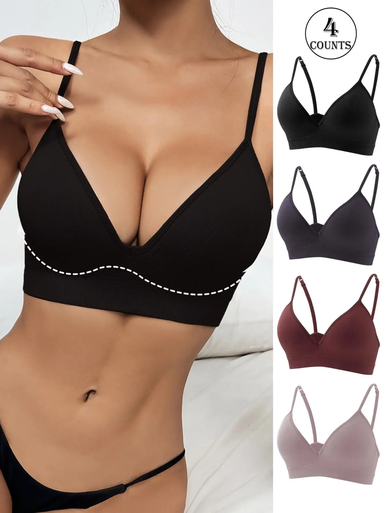 Women's Solid Wireless Push Up Bra, Soft Comfy Breathable  Adjustable Strap   Bra, Women's Lingerie for All Seasons